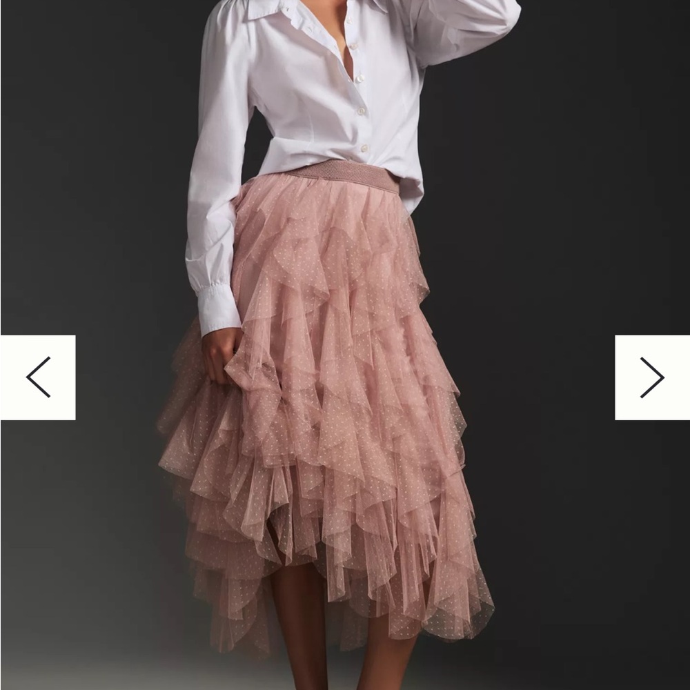 Anthropologie Cherie Blush Ruffled Tulle Midi Skirt NWT